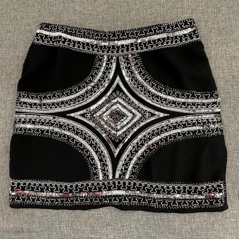 Hot & Delicious Mini Skirt Black Silver Sequin Small/Medium Polyester Party Club